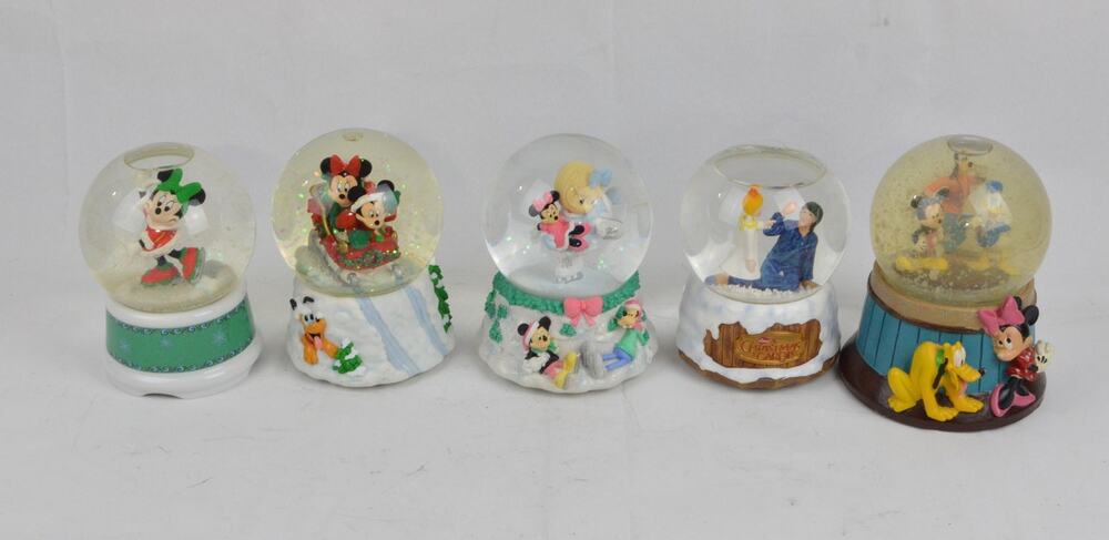 Lot x5 Disney Windup Musical Box Snow Globe Disney Friends Mickey Minnie Goofy